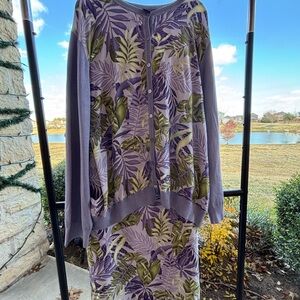 Josephine Chaus Botanical Long Sleeve Dress in Purple and Green